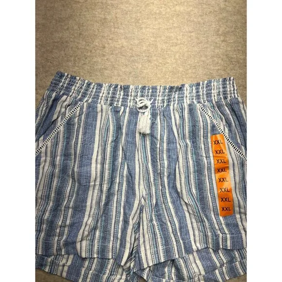Briggs Linen Blend Blue Striped Pull On High Waist Shorts Relaxed XXL NWT Coasta - Picture 2 of 9